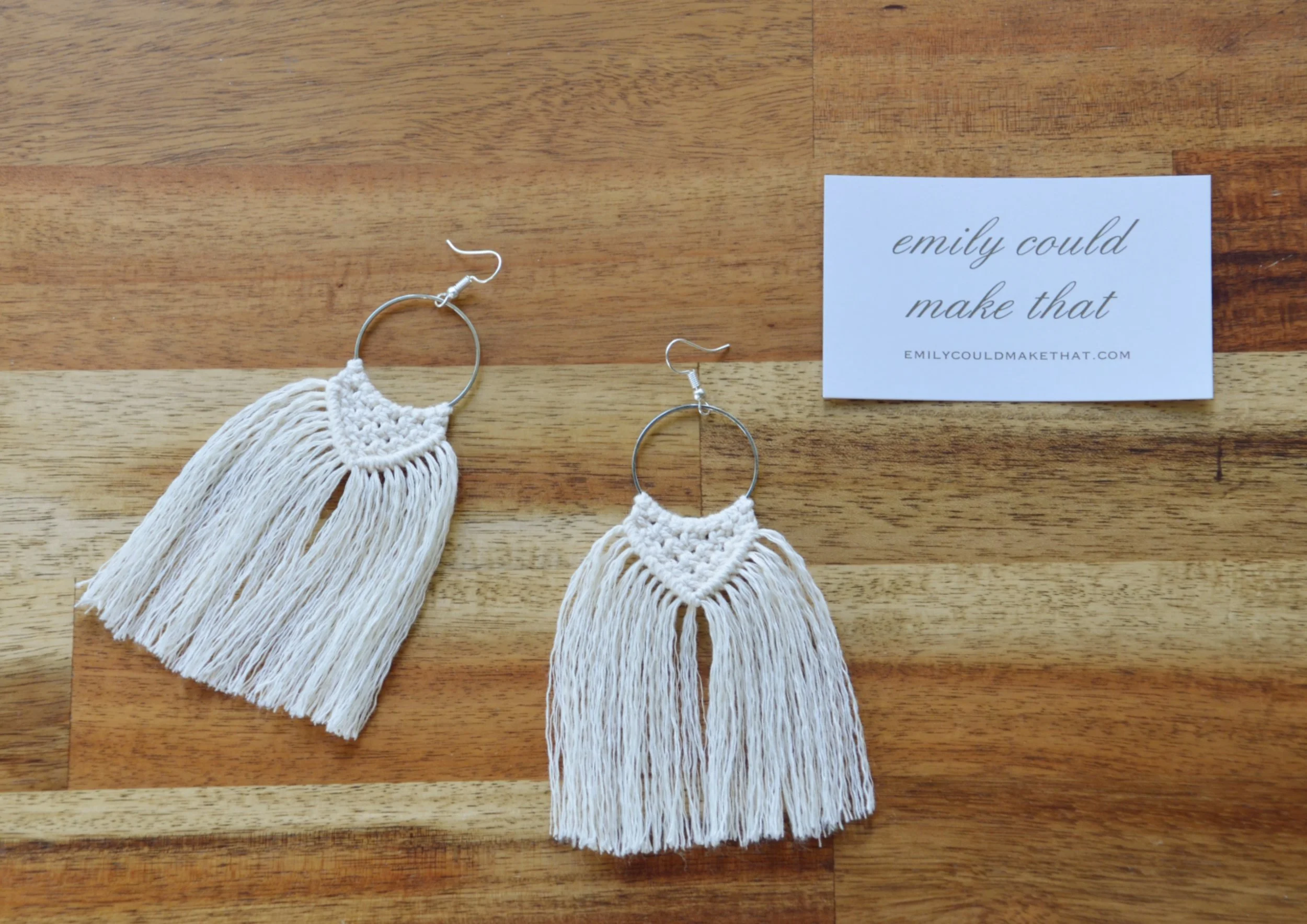 A pair of handmade macram&eacute; earrings