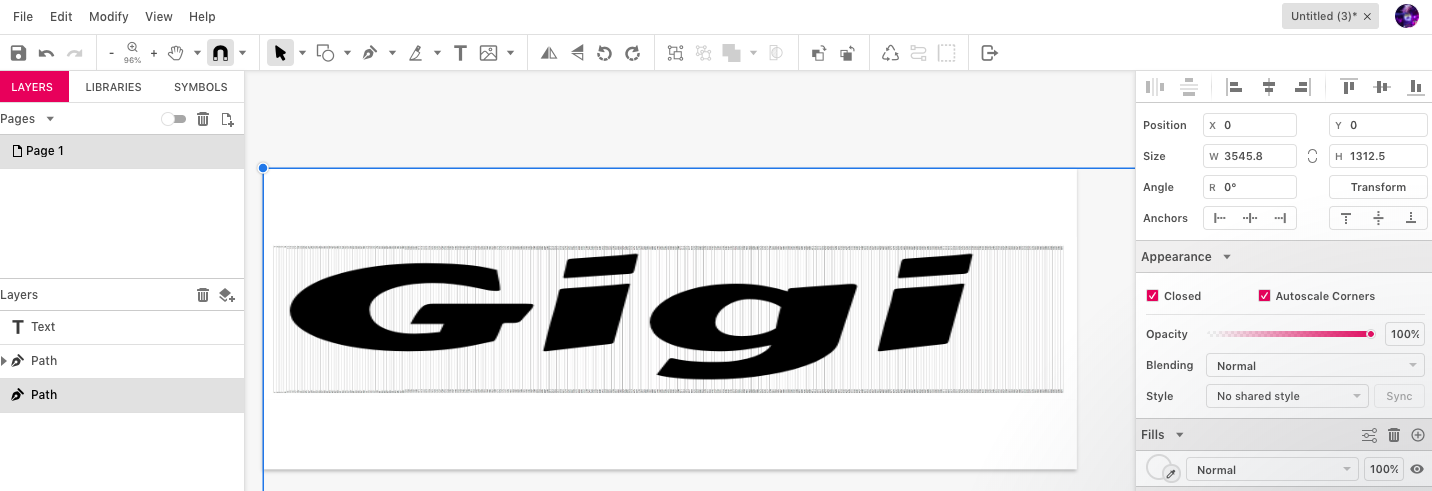Adding text to the template in Gravit
